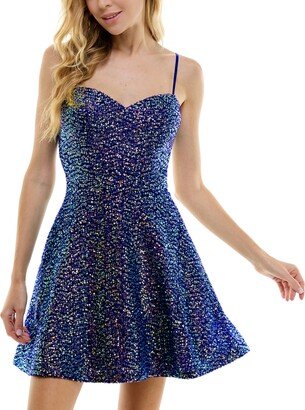 Juniors' Sequin Open-Back Fit & Flare Dress