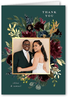 Wedding Thank You Cards: Bouquet Garland Wedding Thank You Card, Green, 3X5, Matte, Folded Smooth Cardstock