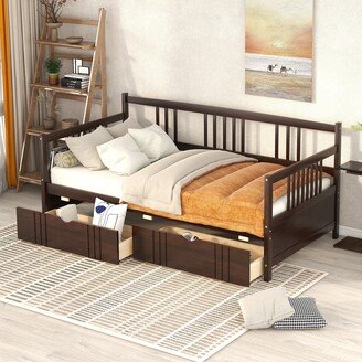 Calnod Twin Daybed with Drawers - Solid Wood, Vintage Side Rail, Rustic Style