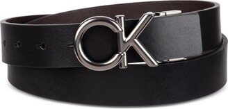 Men's Monogram Buckle Reversible Leather Belt - Black/Brown