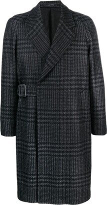 Houndstooth-Pattern Belted Coat-AB