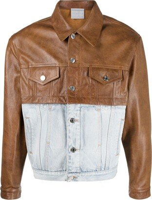 VTMNTS Contrasting Leather-Block Denim Jacket