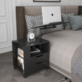 Height Adjustable Overbed End Table Wooden Nightstand,Black