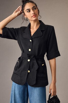 Parisian Short-Sleeve Tie-Waist Blazer Jacket
