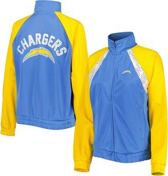 Women's G-iii 4Her by Carl Banks Powder Blue, Gold Los Angeles Chargers Confetti Raglan Full-Zip Track Jacket - Powder Blue, Gold