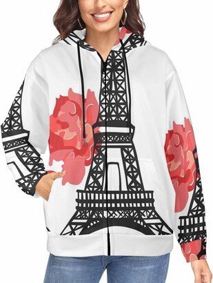 LOSARON Symbol Of Paris - Eiffel Tower Women's Oversized Sweaters Comfortable Hoodie Zipper Drawstring Hooded Jackets Comfortable Hoodie XL