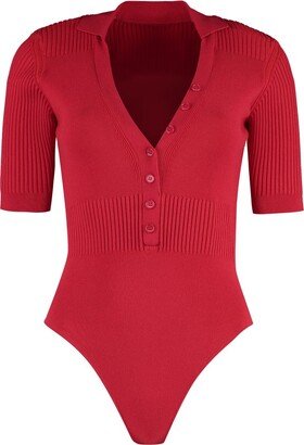 V-Neck Buttoned Knitted Bodysuit