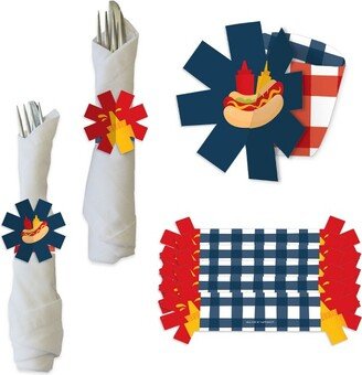 Big Dot of Happiness Fire Up the Grill - Summer BBQ Picnic Party Paper Napkin Holder - Napkin Rings - Set of 24