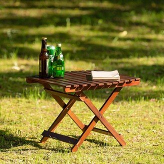 LELATTRADE Natural Wood Folding Square Side Table Portable Outdoor Picnic Table with X-Cross Base Table for Outdoor Backyards