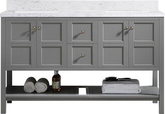 BATHLET 60 inch Double Sinks Grey Bathroom Vanity with Open Shelf