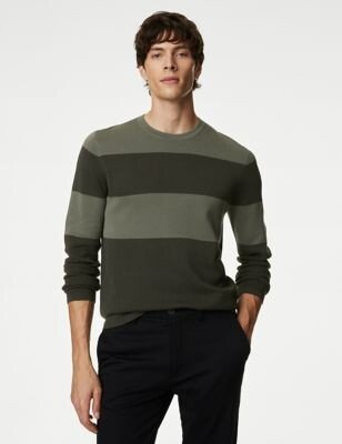 Cotton Rich Block Stripe Crew Neck Jumper