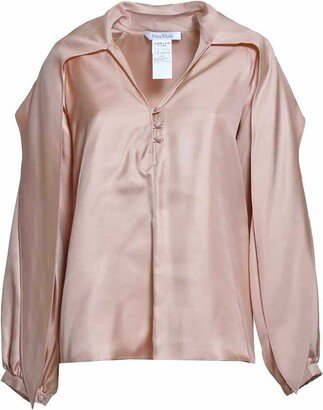 Blush pink Albenga pure silk blouse with bow 'S