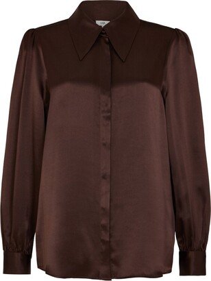 Lyia Karen Blouse Silk Button Down Shirt Deep Brown