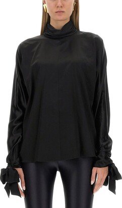 Gathered Turtleneck Blouse