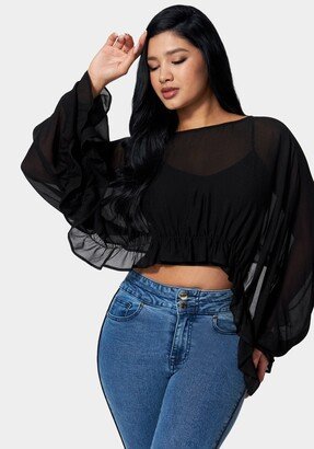 Chiffon Ruffle Hem Overlay Blouse