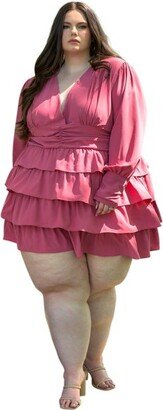 Rebdolls Women's Piper Ruffle Mini Skater Dress - Fuchsia - 2X