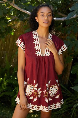 By Anthropologie Pintuck Embroidered Mini Dress