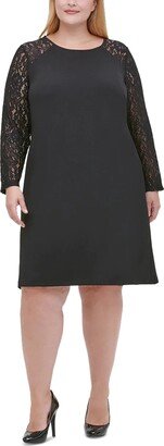 Plus Size Lace-Sleeve Shift Dress