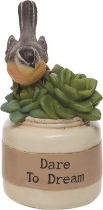 Resin 7 in. Green Spring Dare to Dream Bird with Succulents Figurine