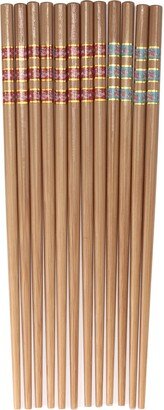 Premium Reusable Japanese Bamboo Chopsticks, Flower Print With Gold Stripes, 9.5 Inch