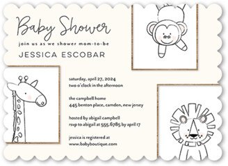 Baby Shower Invitations: Doodle Animals Baby Shower Invitation, White, 5X7, Pearl Shimmer Cardstock, Scallop