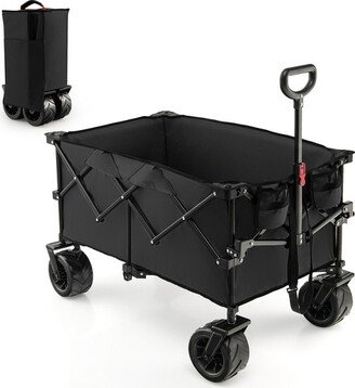 Tangkula Collapsible Folding Outdoor Utility Wagon with Cover Bag Outdoor Camping Garden Cart with Telescoping Handle Black