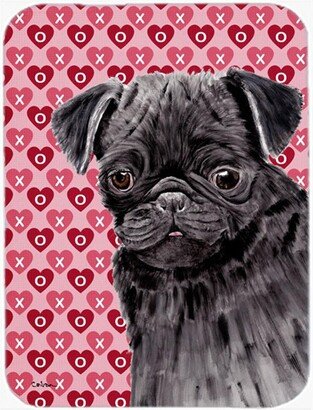 SC9273LCB 12 x 15 in. Pug Black Hearts Love and Valentines Day Portrait Glass Cutting Board