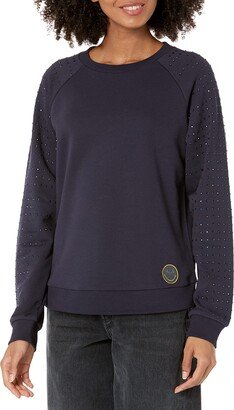 A|X Armani Exchange Women's Smiley Pullover Sweatshirt with Embroidered Sleeves