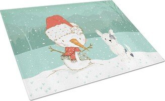 CK2095LCB Black & White Terrier Snowman Christmas Glass Cutting Board