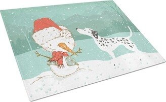 CK2037LCB Dalmatian & Snowman Christmas Glass Cutting Board