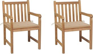 Patio Chairs 2 pcs with Beige Cushions Solid Teak Wood-AA