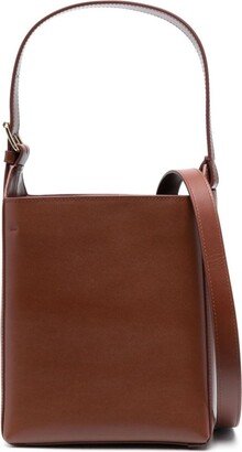 Brown Bucket Bag With Embossed Logo In Smooth Leather Woman