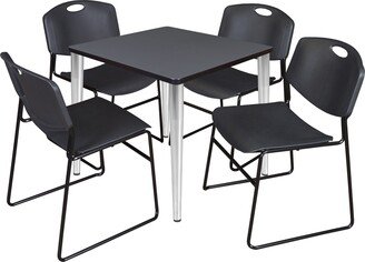 Kahlo 30 Square Breakroom Table- Grey/ Chrome & 4 Zeng Stack Chairs- Black