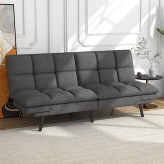 QAYA-MSF67-GY Futon Sofa Bed Modern Linen Fabric Convertible Sofa Memory Foam Daybed with Adjustable Armrests for Living Room Apartment Dorm