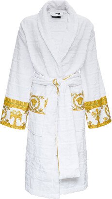 White Terry Cotton Bathrobe With Baroque Pattern