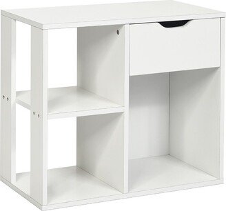 3-tier Side Table W/Storage Shelf&Drawer Space-saving Nightstand White