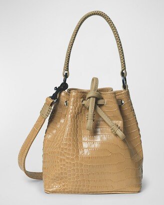 Callista Micro Croc-Embossed Drawstring Bucket Bag