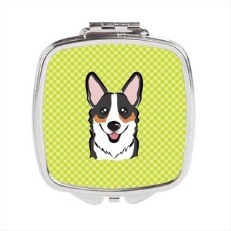 BB1317SCM Checkerboard Lime Green Corgi Compact Mirror, 2.75 x 3 x .3 In.