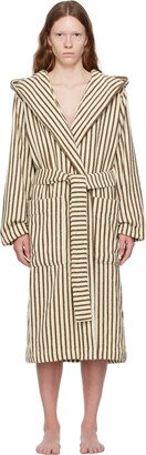 White & Brown Hooded Bathrobe