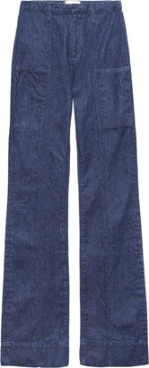 Seamed-Pocket High-Rise Flared Jeans