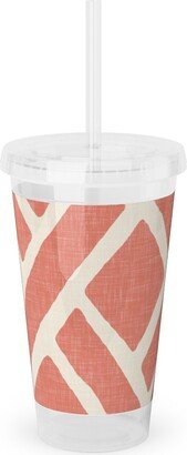 Travel Mugs: Savannah Trellis Acrylic Tumbler With Straw, 16Oz, Pink