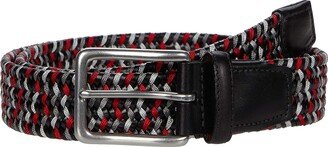 35 mm Italian Woven Leather Rayon Stretch (Black/Grey/Red) Men's Belts