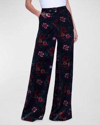 Pilar Vintage Bouquet Velvet Wide-Leg Pants