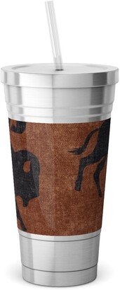 Travel Mugs: Bison Stampede - Inkwell On Brandywine Stainless Tumbler With Straw, 18Oz, Brown