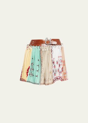 Kare Mixed-Print Spliced Mini Belted Skirt