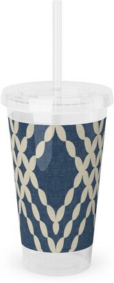 Travel Mugs: Kensington Lattice - Indigo Acrylic Tumbler With Straw, 16Oz, Blue