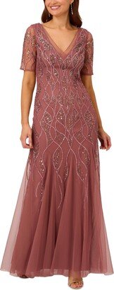 Petite Embellished V-Neck Godet Gown