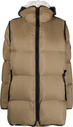 shearling-trim A-line down jacket