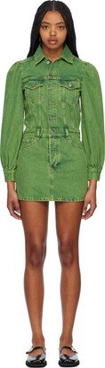 Green Over-Dyed Denim Minidress