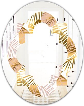 Designart 'Golden Palm Leaves II' Printed Modern Round or Oval Wall Mirror - Quatrefoil